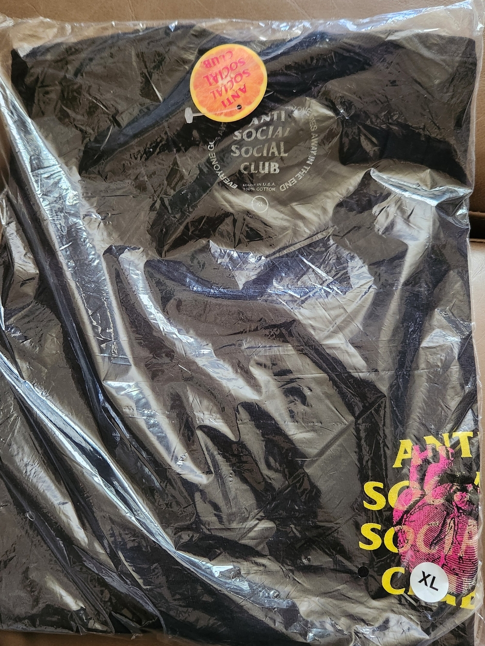 Anti Social Social Club Black Tee with Pink & Yellow Graphic (Pulse/heart)